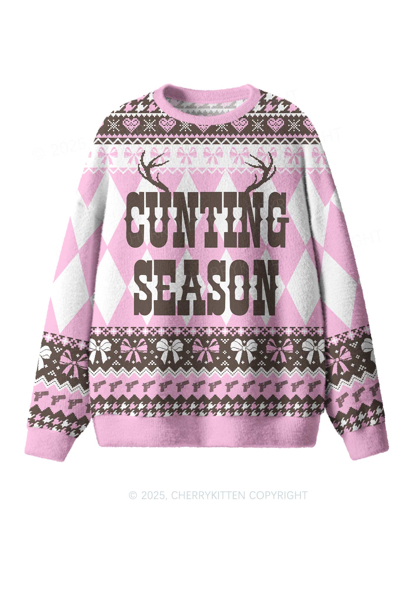 Pink Cunting Season Y2K Christmas Knit Sweatshirt Cherrykitten