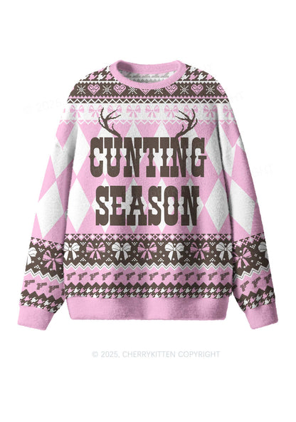 Pink Cunting Season Y2K Christmas Knit Sweatshirt Cherrykitten