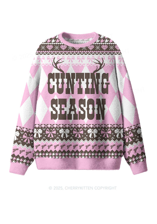 Pink Cunting Season Y2K Christmas Knit Sweatshirt Cherrykitten