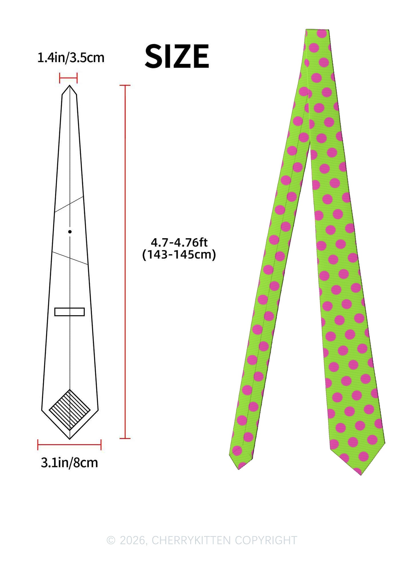 Pink Dots On Green Y2K Necktie Cherrykitten