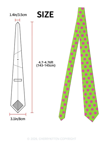 Pink Dots On Green Y2K Necktie Cherrykitten