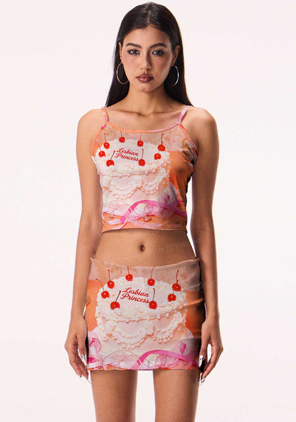 Coral Lesbian Princess Cake Pride Y2K Print Mini Skirt Cherrykitten