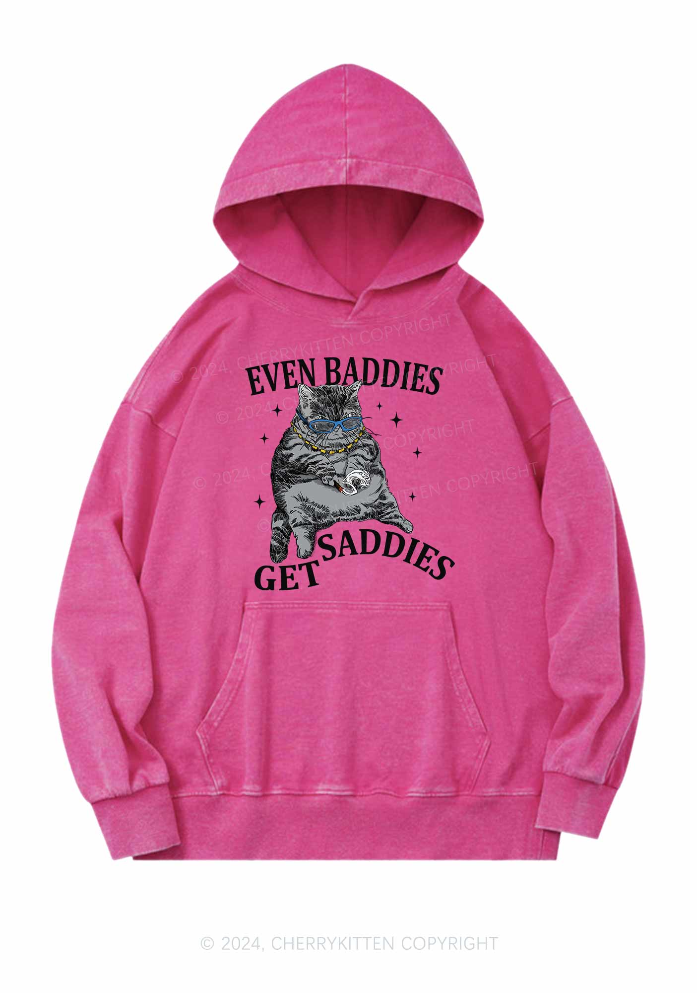 Even Baddies Get Saddies Y2K Washed Hoodie Cherrykitten