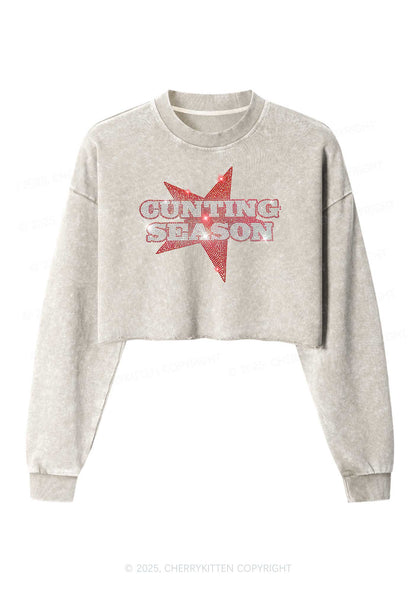 Rhinestone Cunting Season Y2K Crop Washed Sweatshirts Cherrykitten