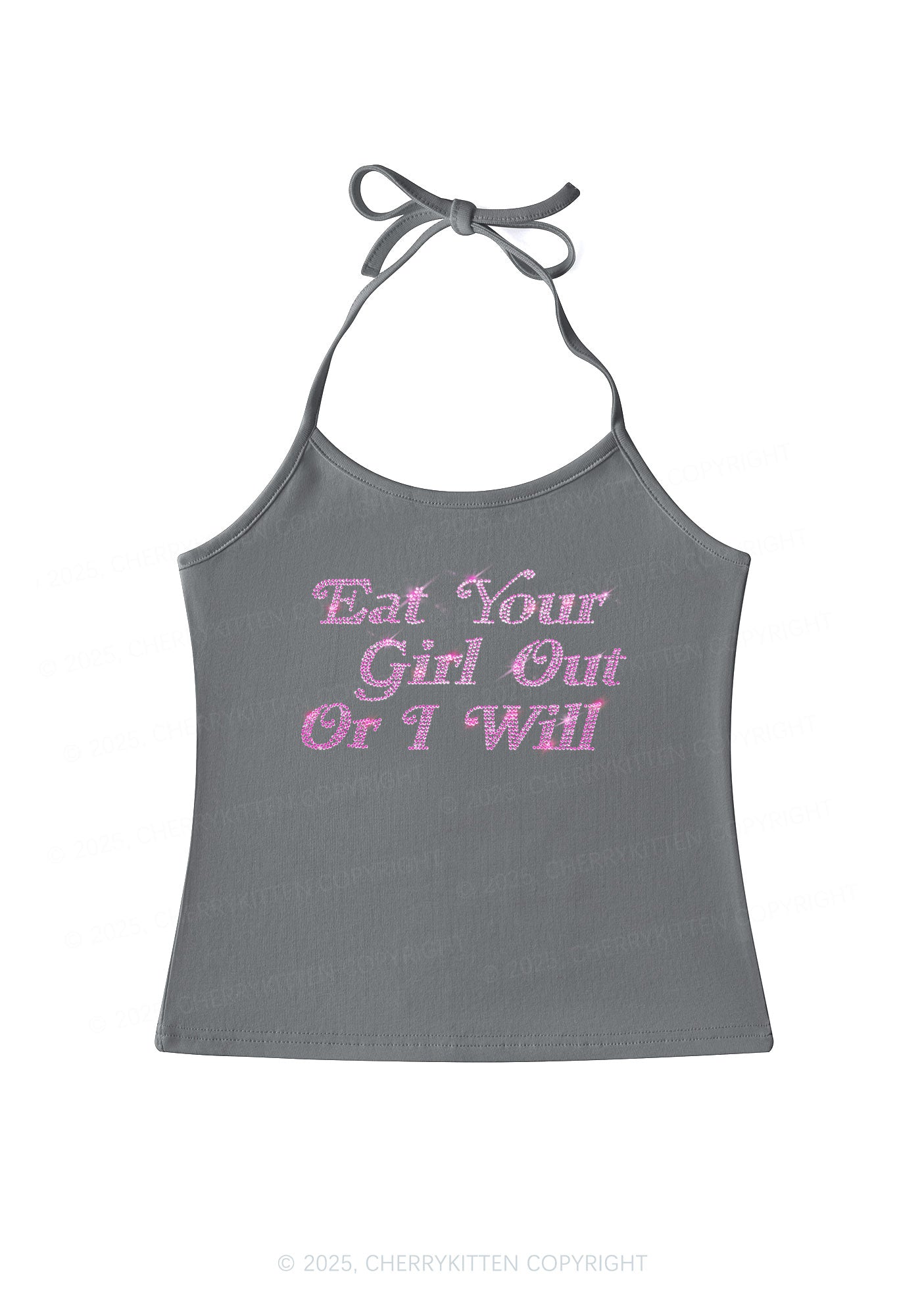 Rhinestone Eat Your Girl Out Y2K Halter Neck Cami Cherrykitten
