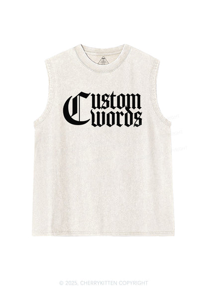 Custom Text Gothic Font Y2K Washed Muscle Tank Cherrykitten