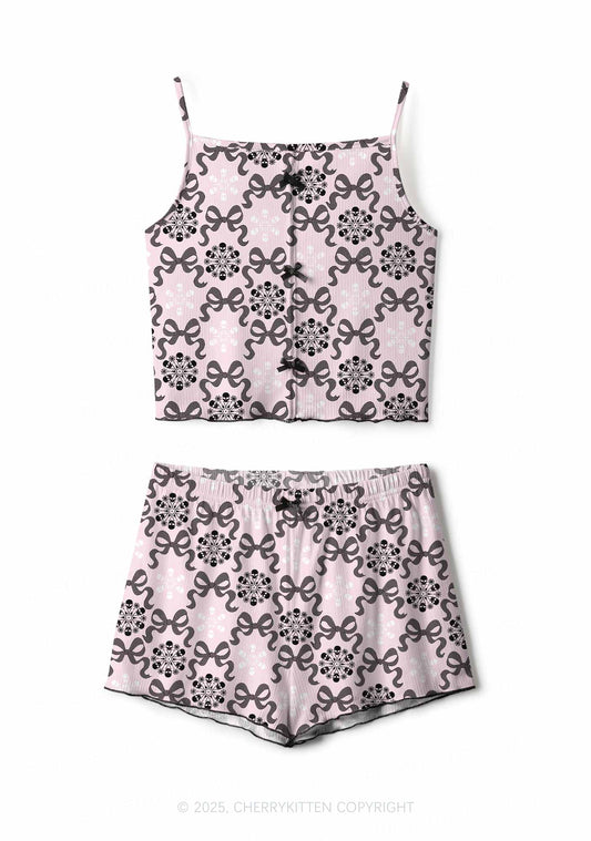 Christmas Bow Skull Snowflakes Y2K Print Cami Shorts Pajama Set Cherrykitten