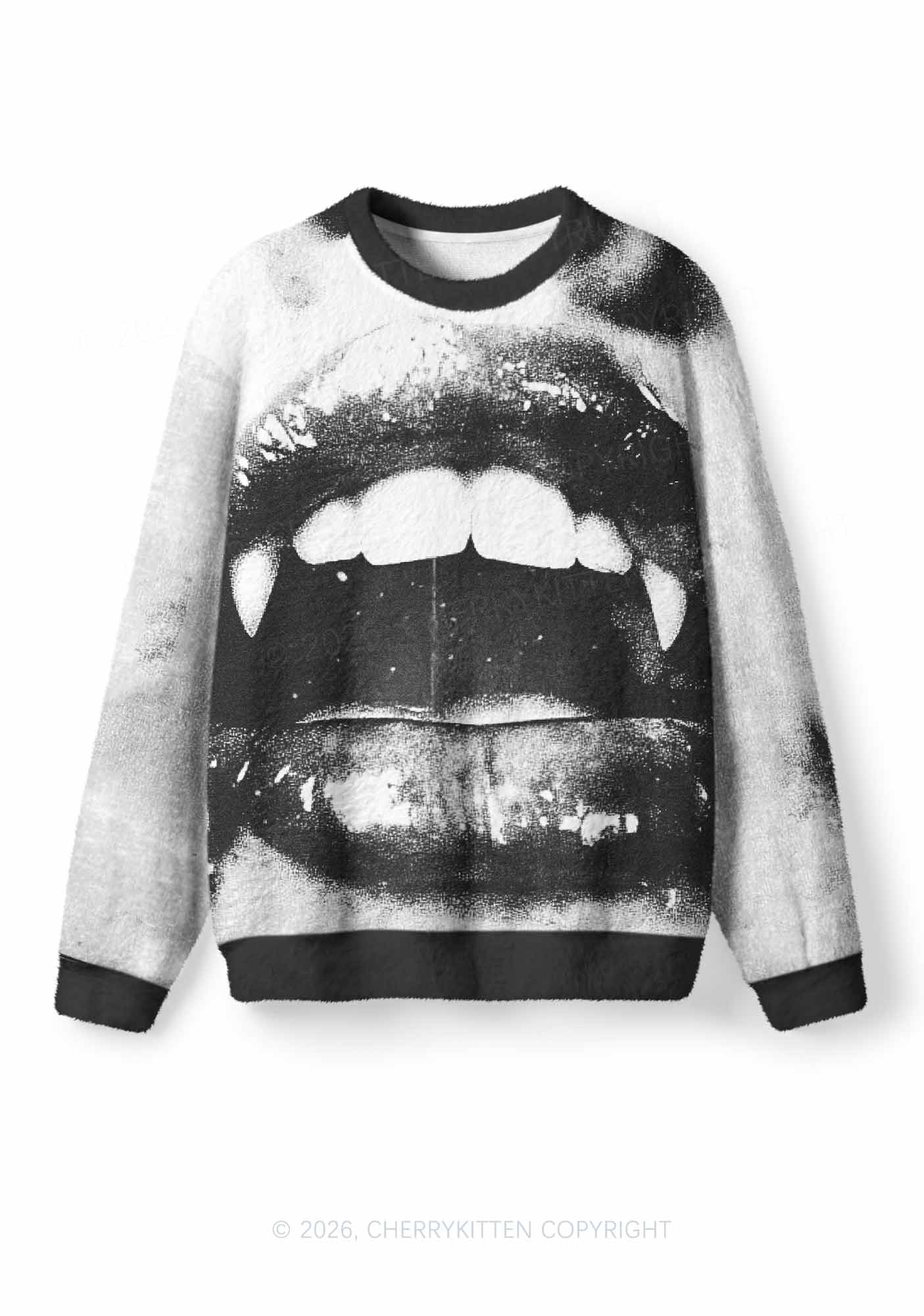 Halloween Vampire Lips Y2K Knit Sweatshirt Cherrykitten