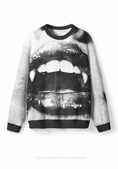 Halloween Vampire Lips Y2K Knit Sweatshirt Cherrykitten