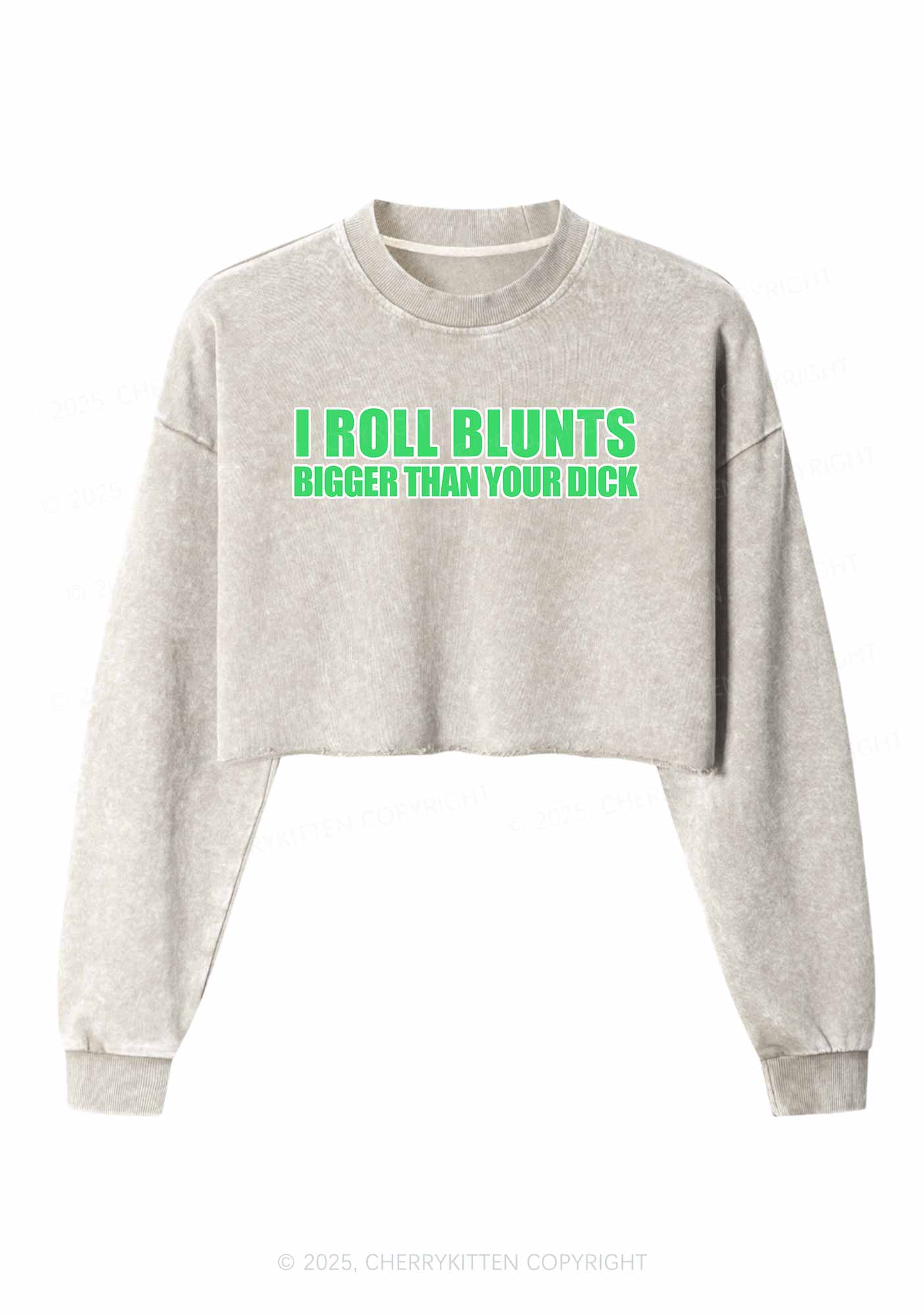 I Roll Blunts Y2K Crop Washed Sweatshirts Cherrykitten