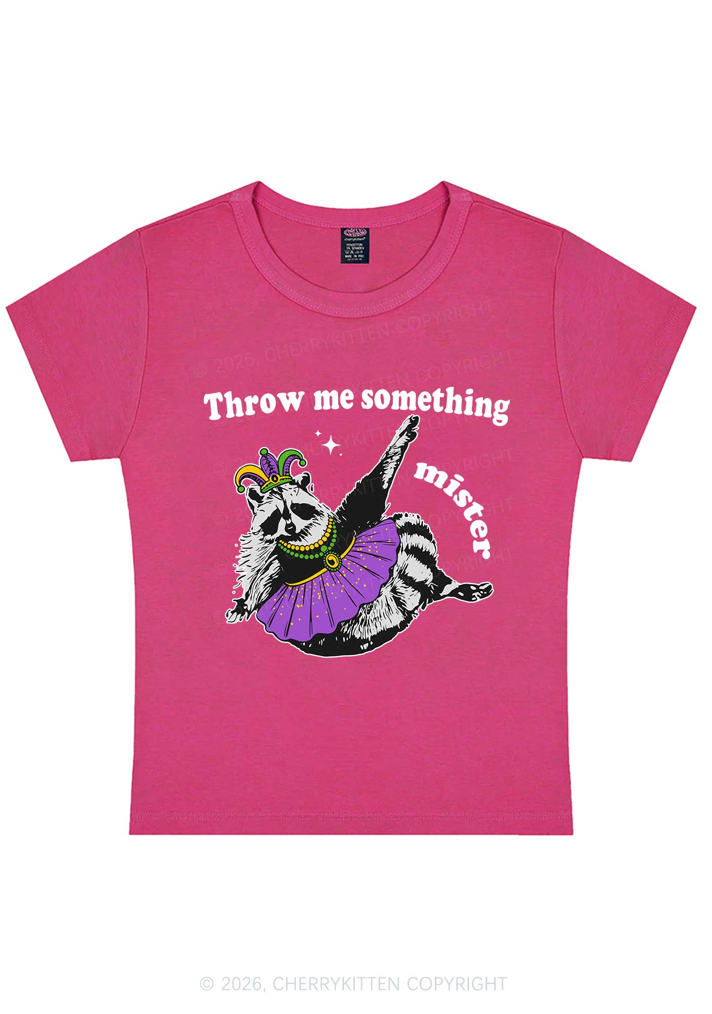 Throw Me Something Mister Raccoon Y2K Baby Tee Cherrykitten
