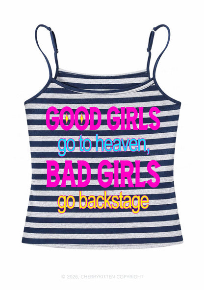 Bad Girls Go Backstage Y2K Navy Grey Striped Spaghetti Strap Cami Cherrykitten