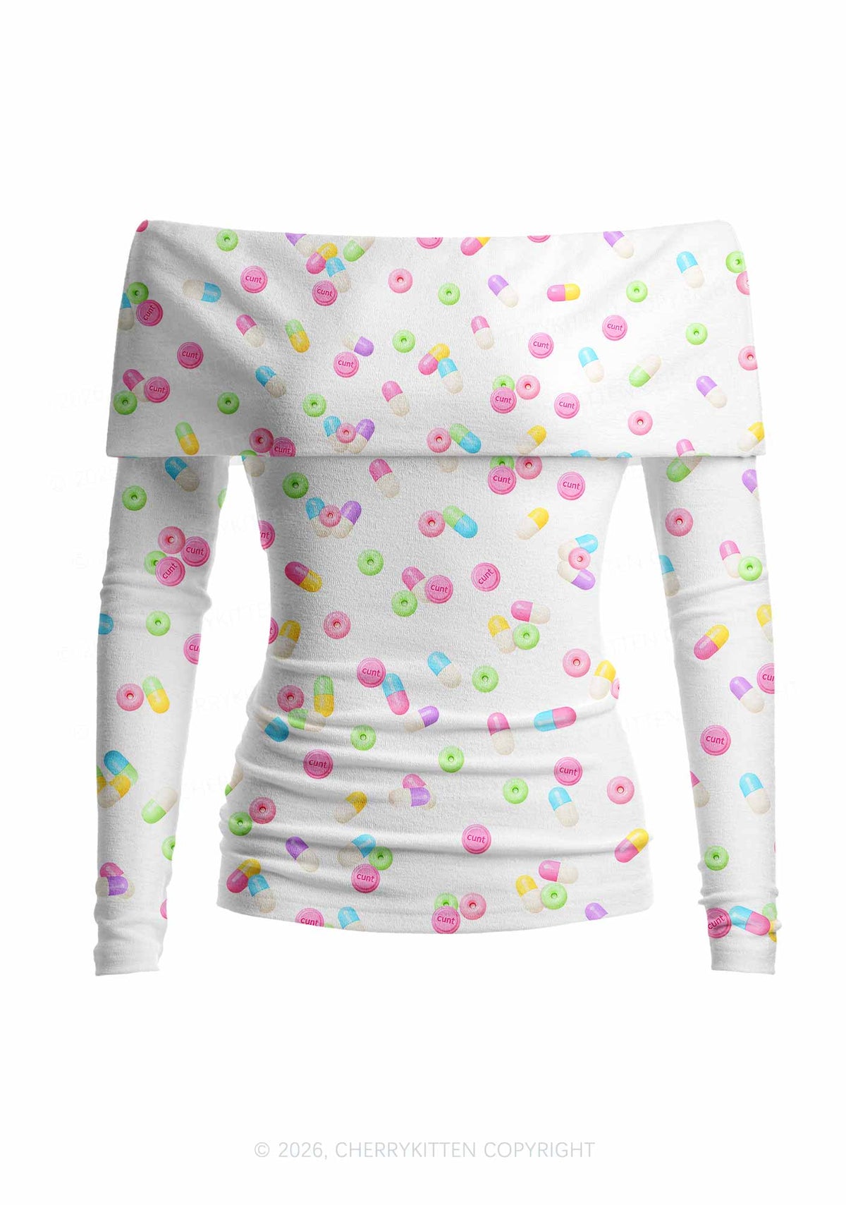Cxxt Candy Capsule Y2K Off Shoulder Fold Over Knit Top Cherrykitten