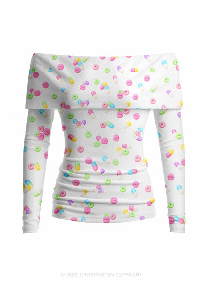 Cxxt Candy Capsule Y2K Off Shoulder Fold Over Knit Top Cherrykitten