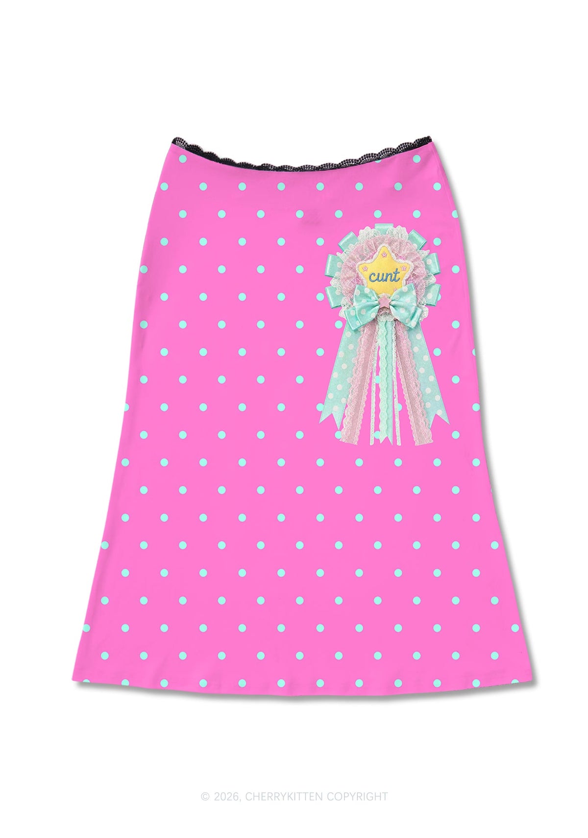 Cxxt Bow Badge Dots Y2K Print Midi Skirt Cherrykitten