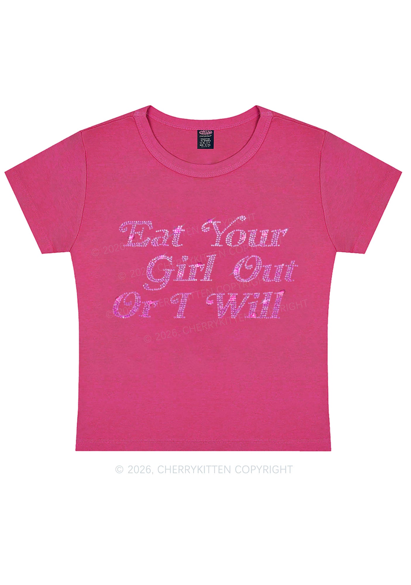 Rhinestone Eat Your Girl Out Y2K Baby Tee Cherrykitten
