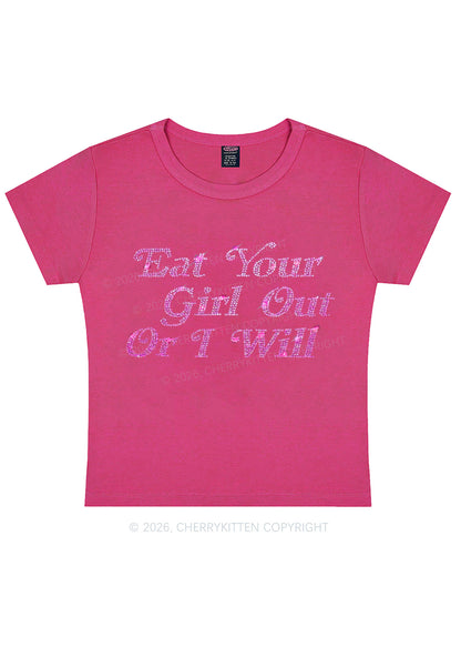 Rhinestone Eat Your Girl Out Y2K Baby Tee Cherrykitten