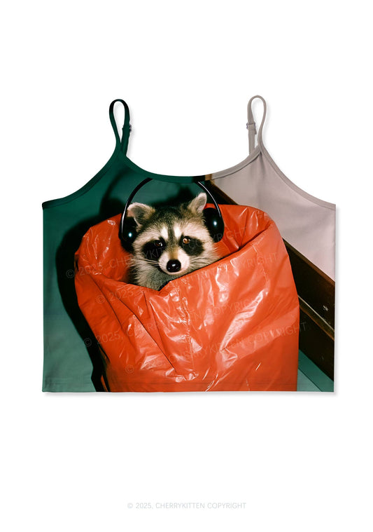 Raccoon With Headphones Y2K Print Cami Crop Top Cherrykitten