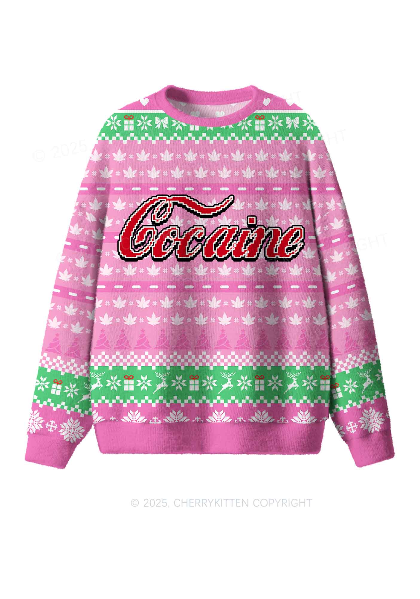 Pink Special Cola Y2K Christmas Knit Sweatshirt Cherrykitten