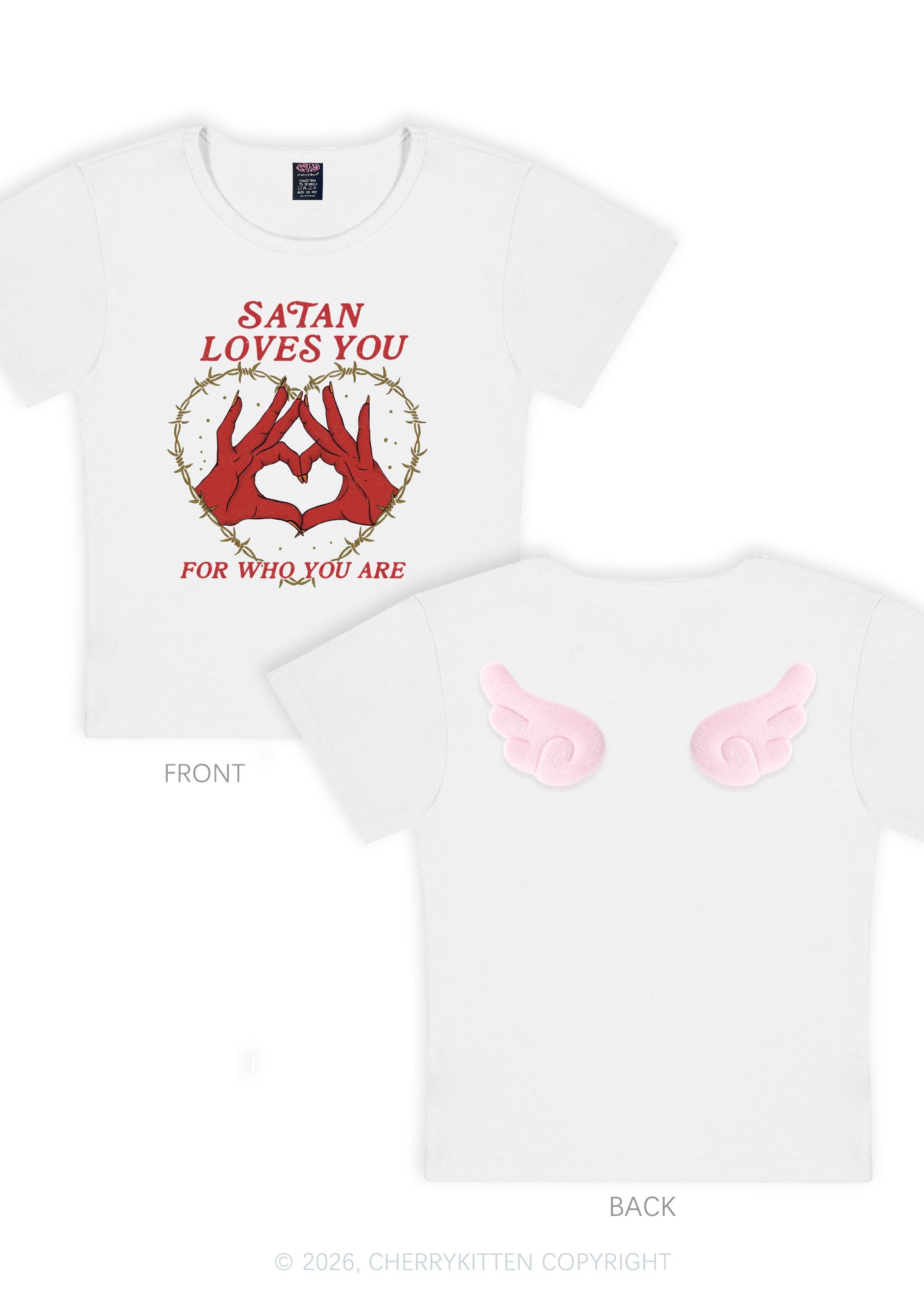Satan Loves You Heart Halloween Y2K Goth Angel Wings Baby Tee Cherrykitten