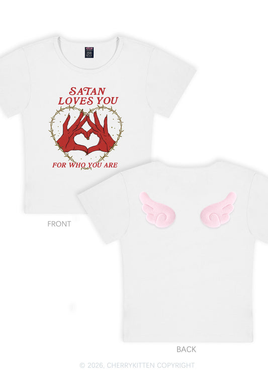 Satan Loves You Heart Halloween Y2K Goth Angel Wings Baby Tee Cherrykitten