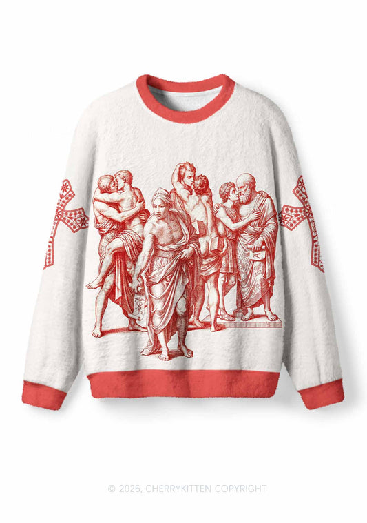 Ancient Greek Lovers Pride Y2K Knit Sweatshirt Cherrykitten