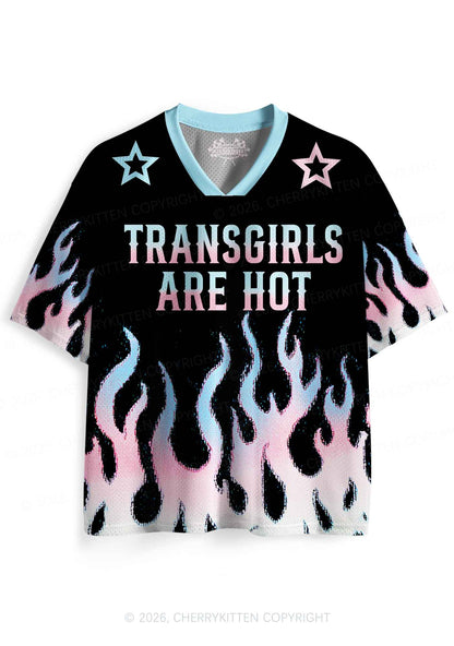 Transgirls Are Hot Flame Pride Y2K Sport Jersey Shirts Cherrykitten