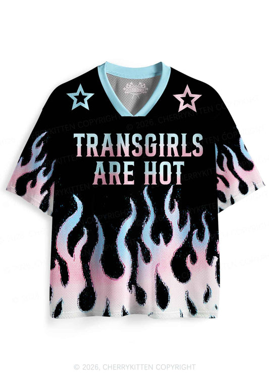 Transgirls Are Hot Flame Pride Y2K Sport Jersey Shirts Cherrykitten