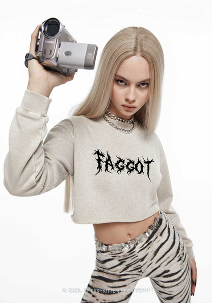Punk Faggot Pride Y2K Crop Washed Sweatshirts Cherrykitten