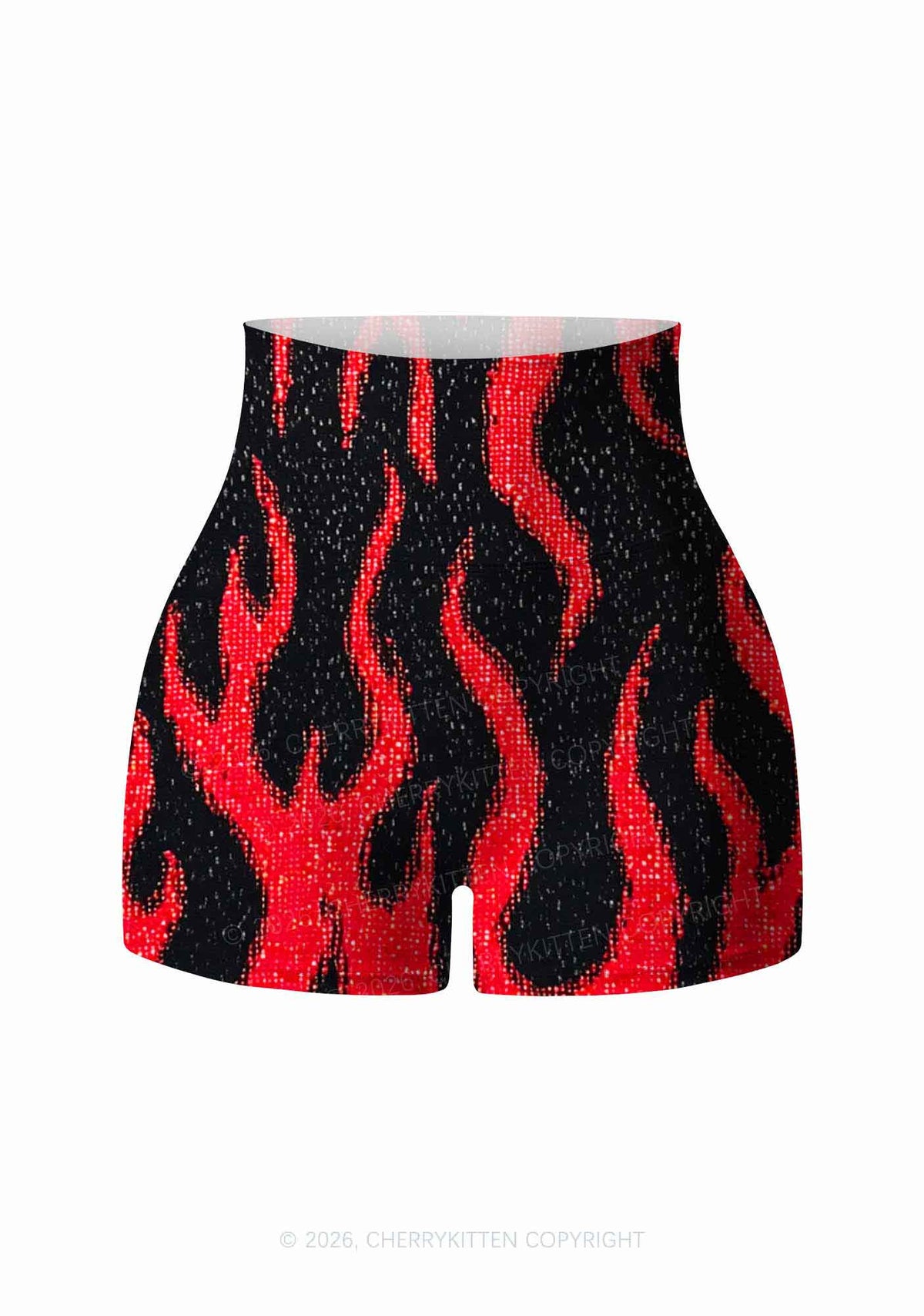 Red Flame Y2K Print Yoga Shorts Cherrykitten