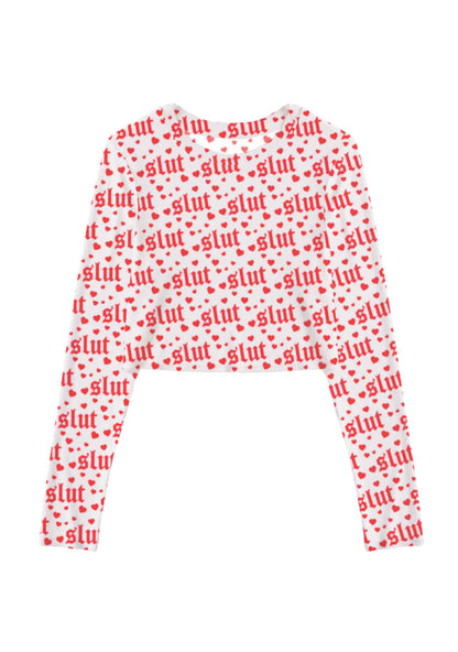 Slxt Red Heart Y2K Mesh Long Sleeve Crop Top Cherrykitten