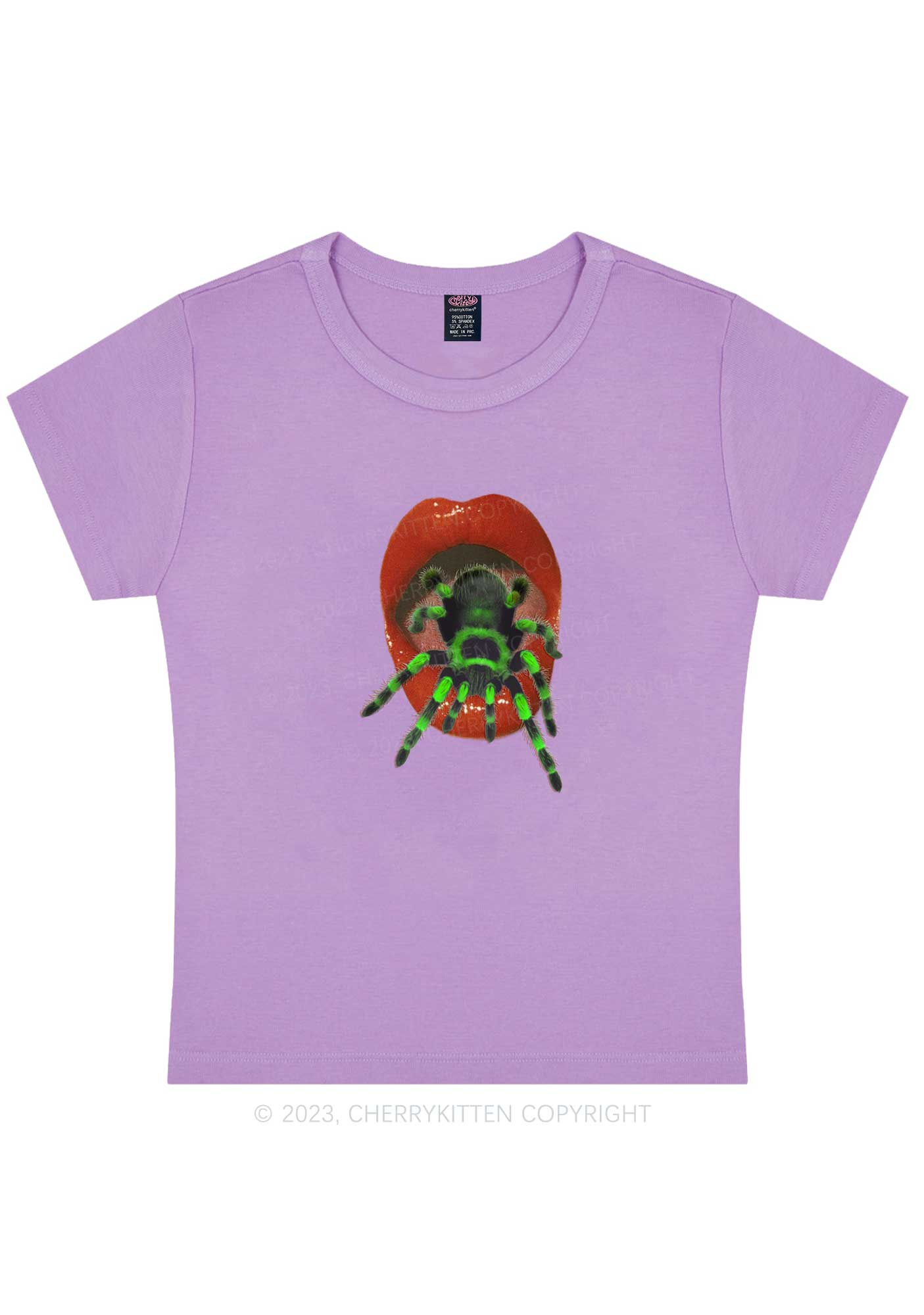 Curvy Spider Red Lips Y2K Baby Tee Cherrykitten