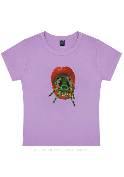 Curvy Spider Red Lips Y2K Baby Tee Cherrykitten