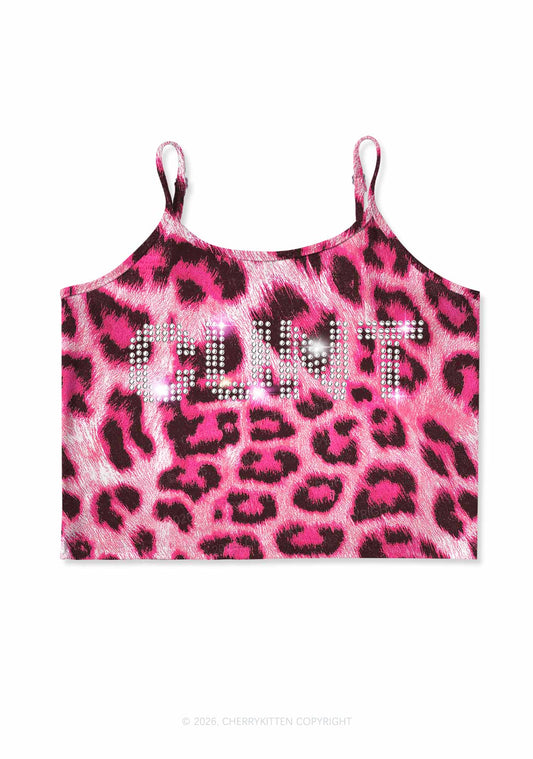 Rhinestone Cxxt Y2K Pink Leopard Print Cami Crop Top Cherrykitten