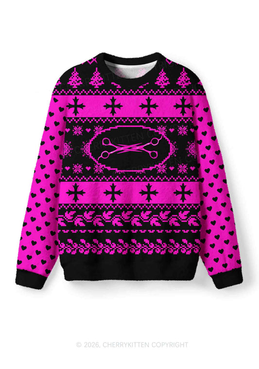 Pink Scissor Pride Y2K Christmas Knit Sweatshirt Cherrykitten