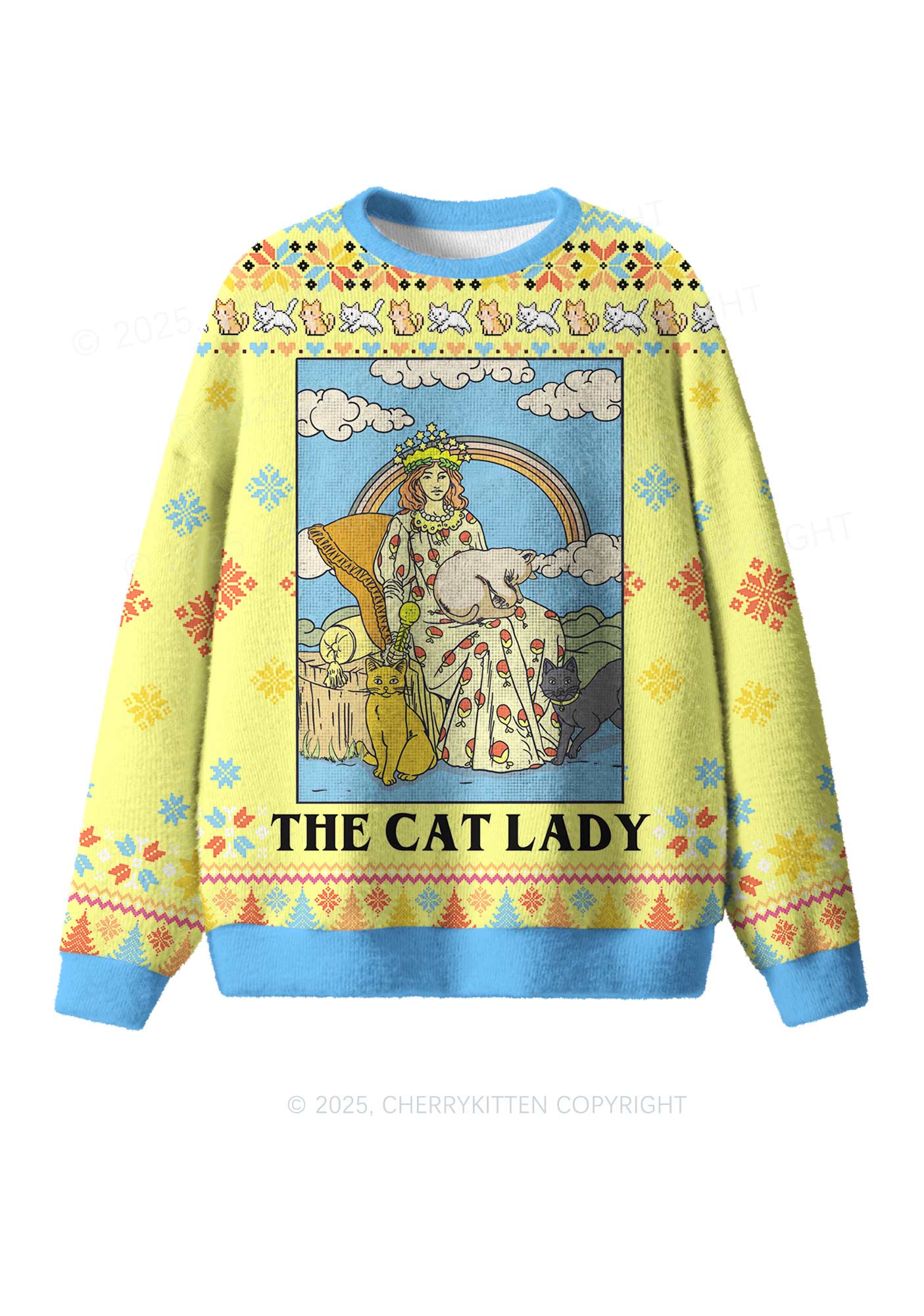 The Cat Lady Y2K Christmas Knit Sweatshirt Cherrykitten