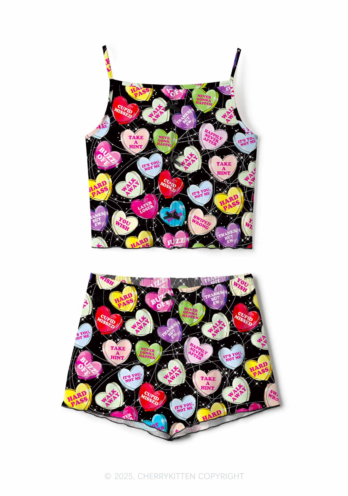 Anti Romantic Candy Y2K Valentine's Day Print Cami Shorts Pajama Set Cherrykitten