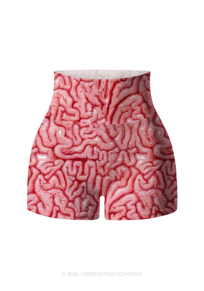 Halloween Fleshy Brain Texture Y2K Print Yoga Shorts Cherrykitten