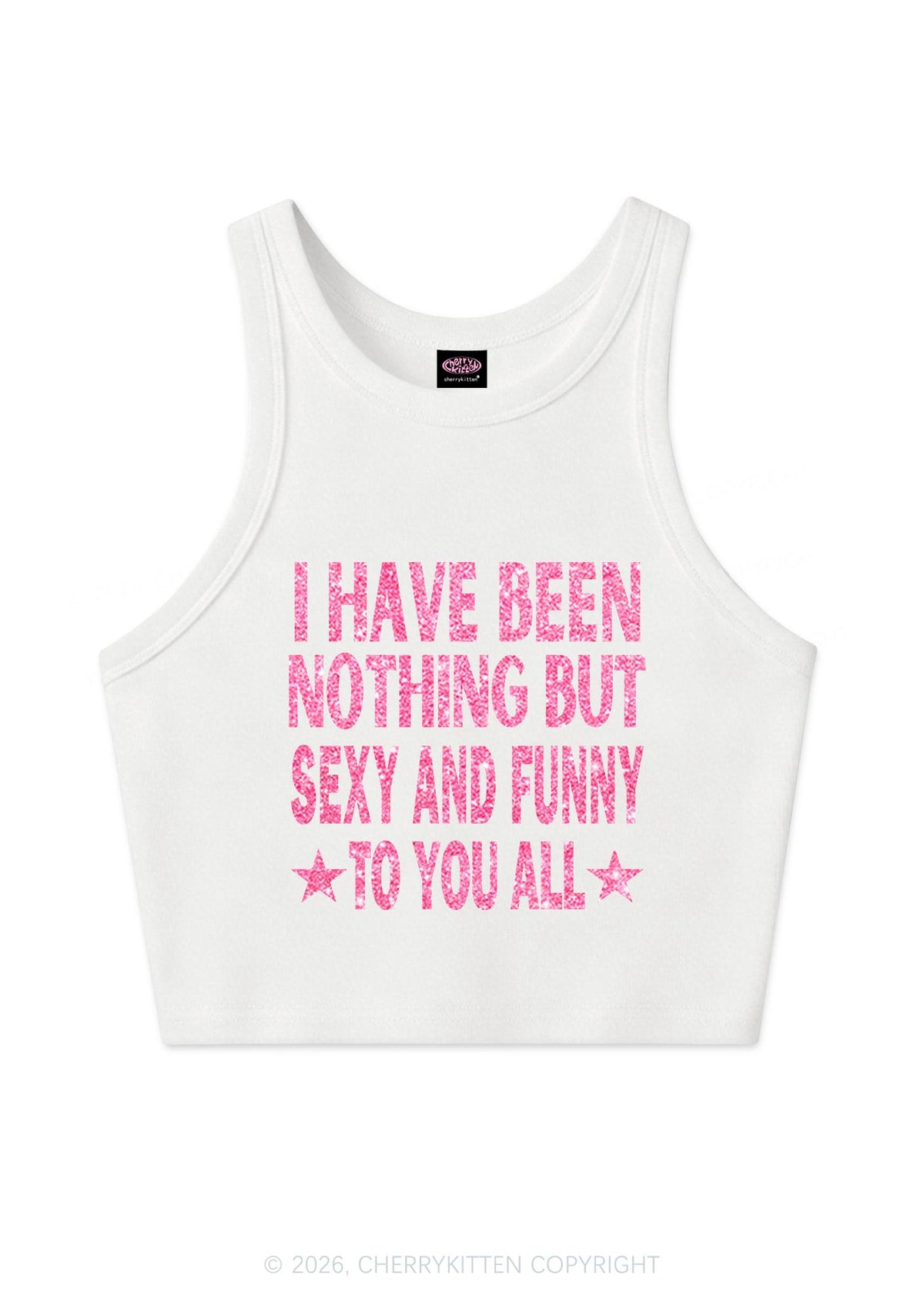 Glitter I Have Been Funny Y2K Crop Tank Top Cherrykitten