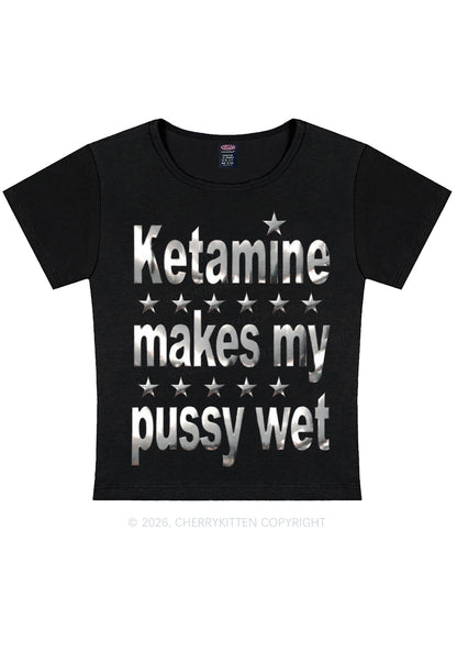 K Makes My Puxxy Wet Silver Foil Printed Y2K Baby Tee Cherrykitten
