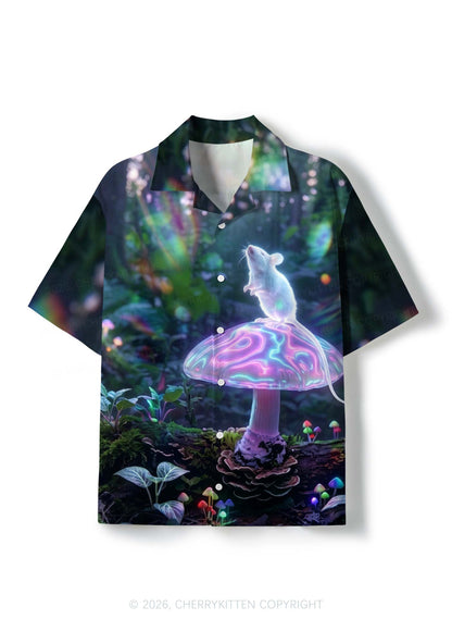 Glowing Rat On Mushroom Y2K Print Hawaiian Shirt Cherrykitten