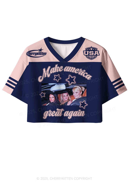 Custom Blue Make America Great Again Y2K Crop Sport Jersey Shirts Cherrykitten