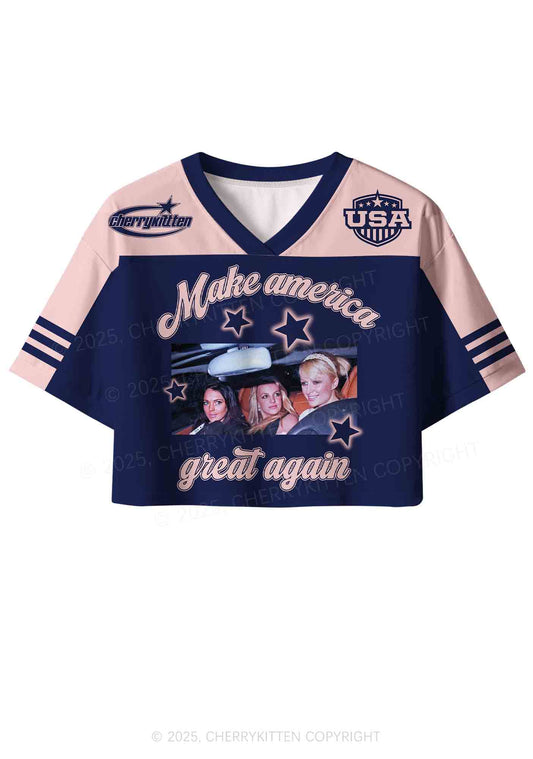 Custom Blue Make America Great Again Y2K Crop Sport Jersey Shirts Cherrykitten
