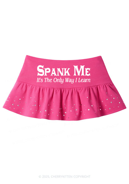 Spank Me Y2K Pink Ruffled Rhinestone Mini Skirt Cherrykitten