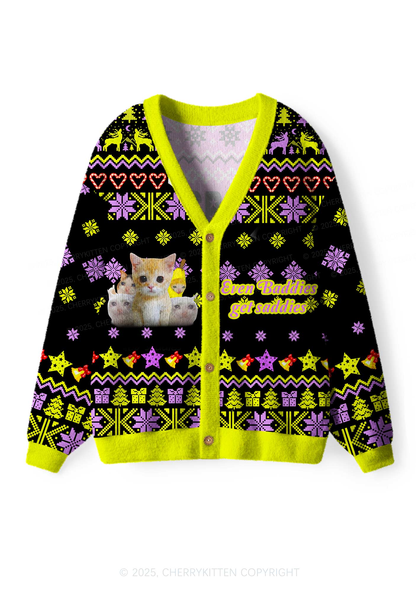 Saddies Five Cats Y2K Christmas Cardigan Knit Sweatshirt Cherrykitten