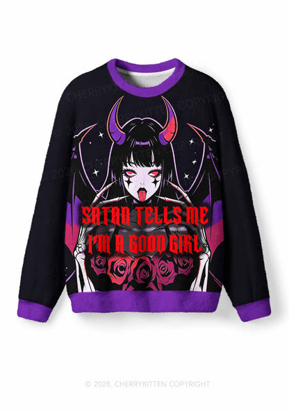 Halloween Im A Good Girl Y2K Christmas Knit Sweatshirt Cherrykitten