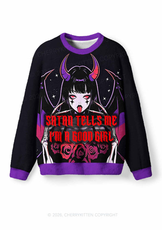 Halloween Im A Good Girl Y2K Christmas Knit Sweatshirt Cherrykitten