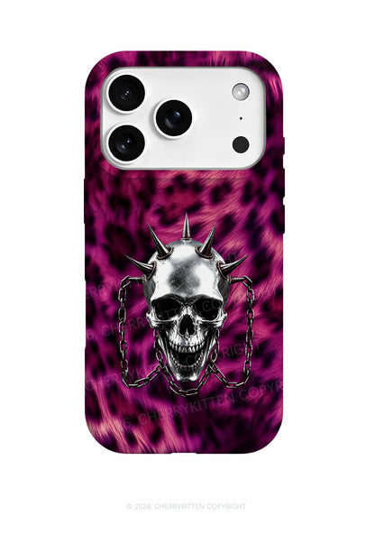 Halloween Spiked Skull Leopard Y2K Phone Case Cherrykitten
