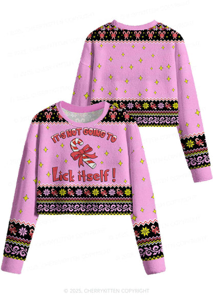 Lick Itself Y2K Christmas Crop Knit Sweatshirt Cherrykitten