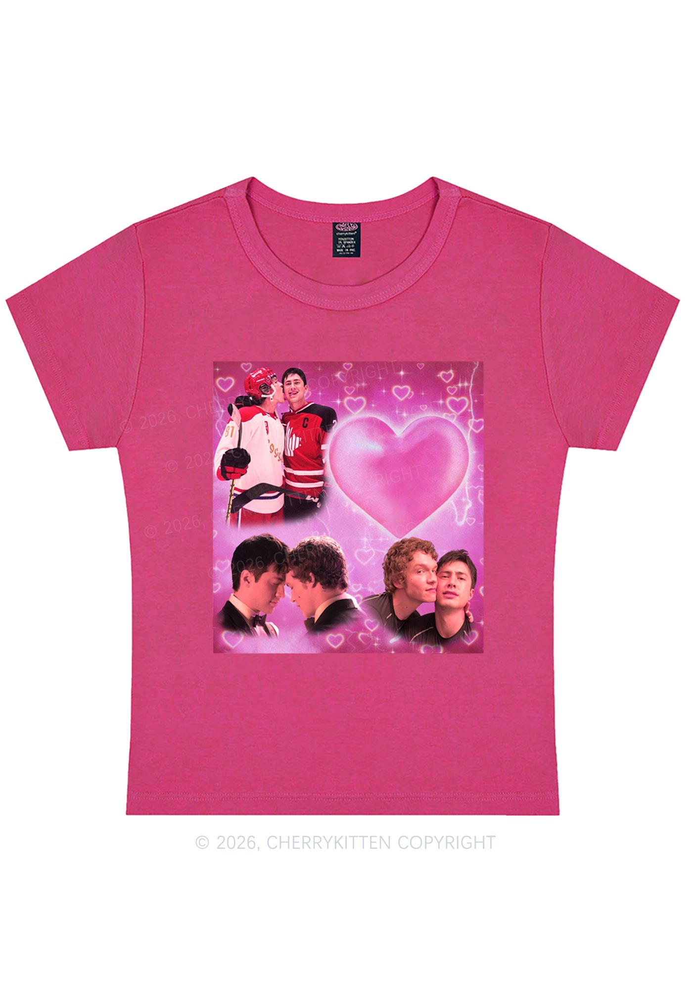 Pink Heart Portrait HR Y2K Baby Tee Cherrykitten